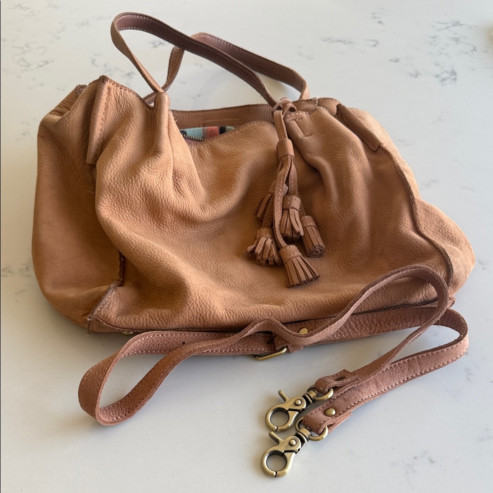 Anthropologie x Miss Albright Tan Sandrine Leather Tote with Tassels